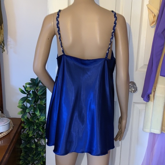Blue Satin square neckline Empire babydoll cami tank TUNIC top XL - Picture 7 of 11